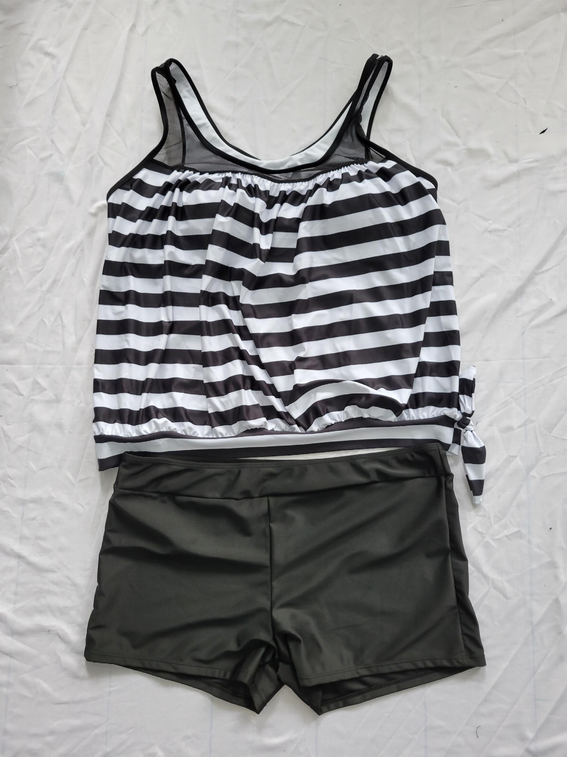 Striped Tankini Set Women's Plus Tank Top & Shorts Two Piece