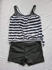 Striped Tankini Set Women's Plus Tank Top & Shorts Two Piece