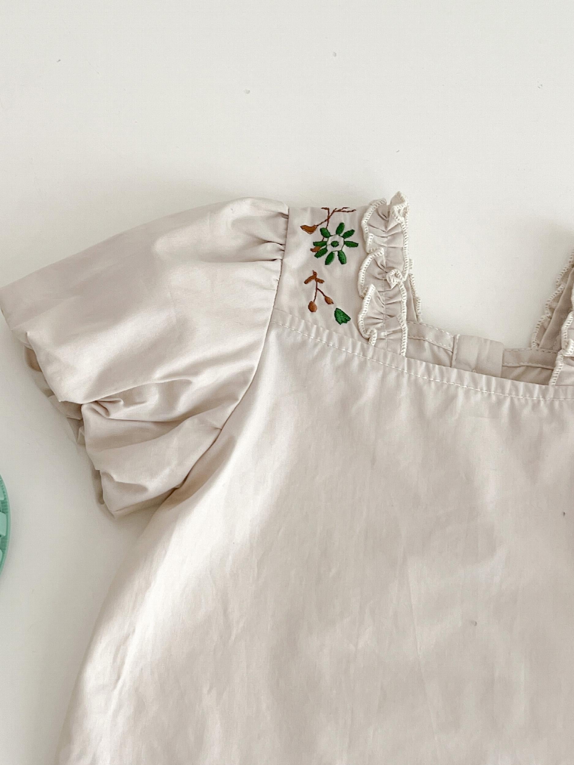 Baby Girls Floral Embroidery Square Neck Top Summer Clothes