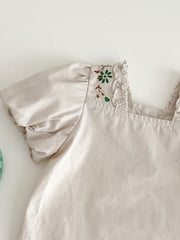 Baby Girls Floral Embroidery Square Neck Top Summer Clothes