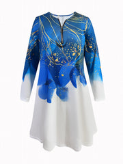 Women's Plus Marble Print Half Zipper A line Dress