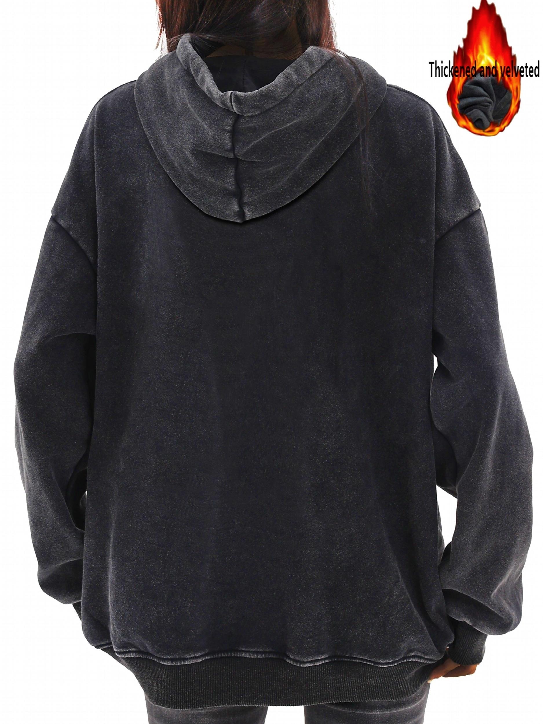 Y2K Denim Hoodie with Graffiti Print and Fleece Liner