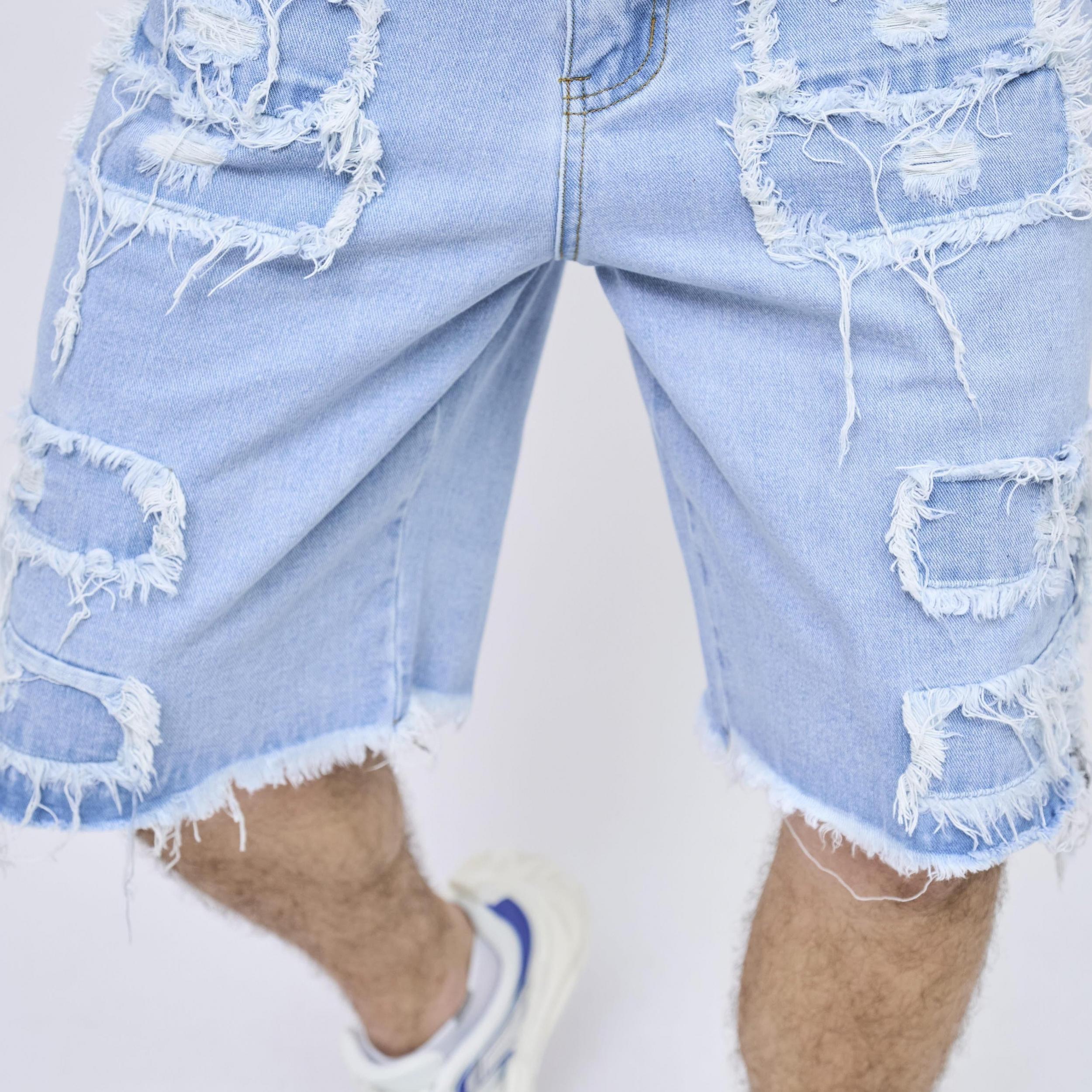 Tassels Decoration Ripped Denim Shorts Mens Casual Street Style Loose Fit