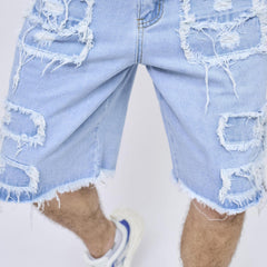 Tassels Decoration Ripped Denim Shorts Mens Casual Street Style Loose Fit
