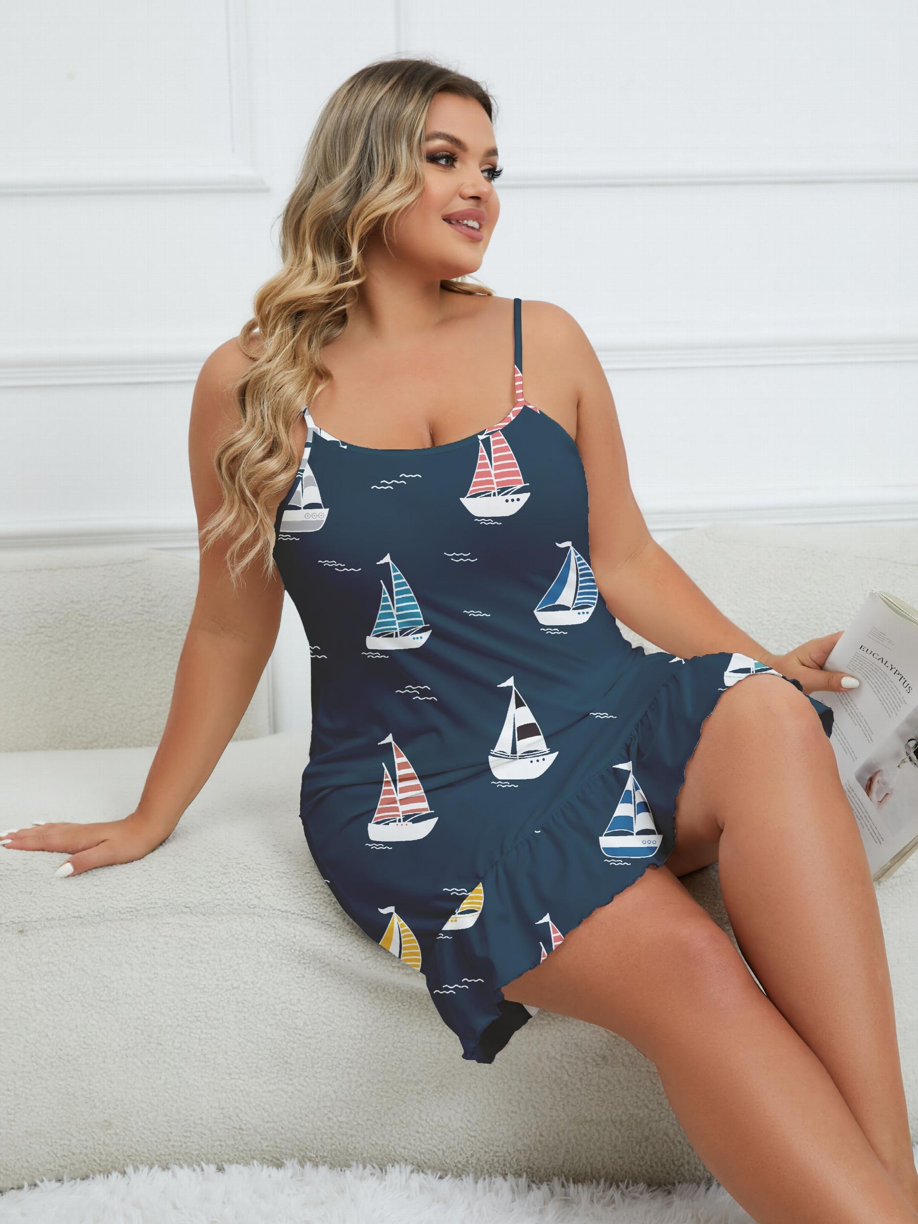 Cartoon Print Ruffle Trim Cami Sleep Dress