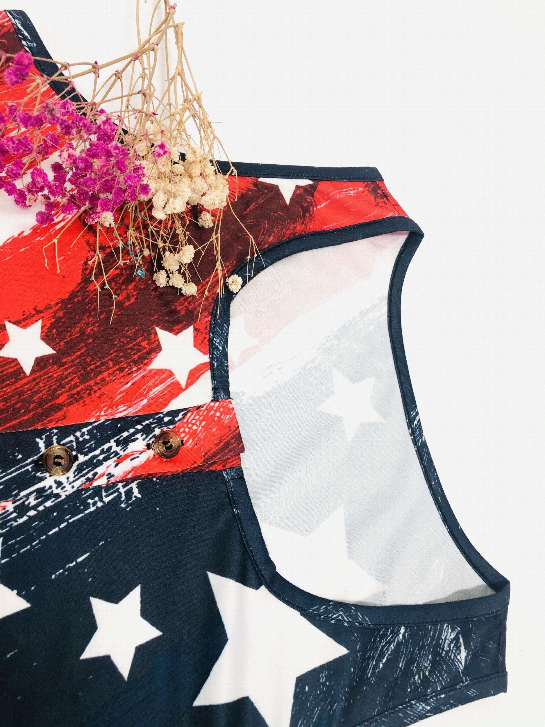 American Flag Print Button Tank Top Sleeveless Casual Summer Women's Clothing