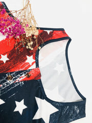 American Flag Print Button Tank Top Sleeveless Casual Summer Women's Clothing