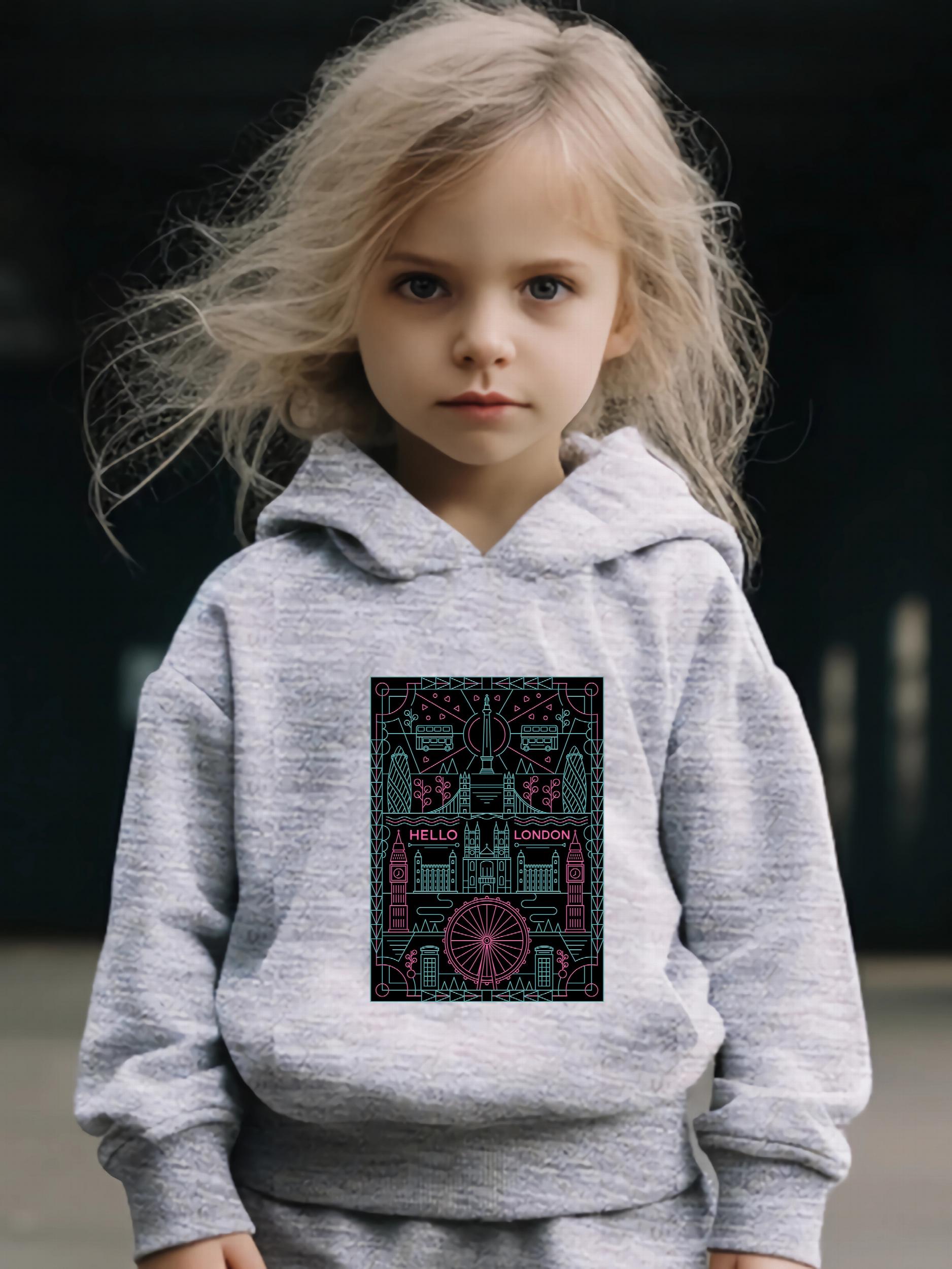 Girls Building Print Hoodie Jogger Pants Set Sports
