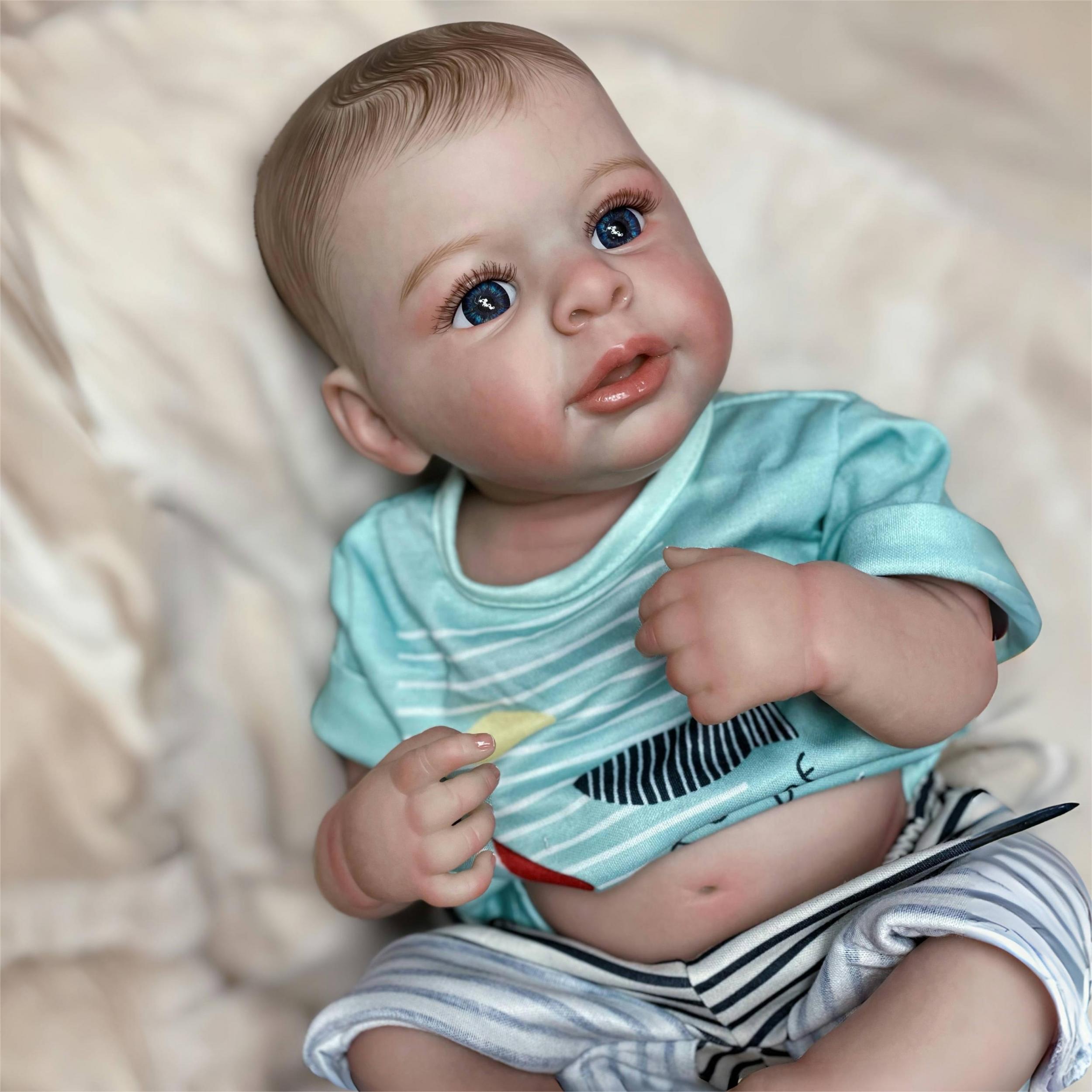 19" Detailed Baby Boy Reborn Doll Full Body Vinyl Painted Hair
