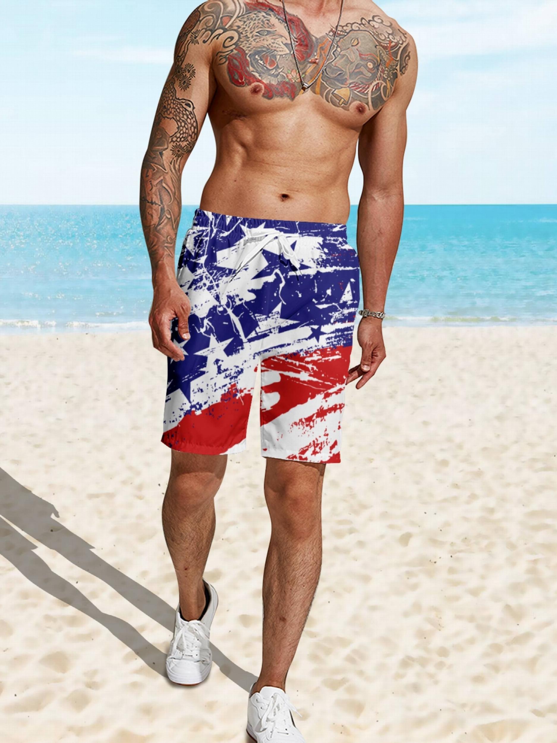 Star & Stripe Print Shorts - Drawstring Summer Beach Shorts