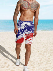 Star & Stripe Print Shorts - Drawstring Summer Beach Shorts