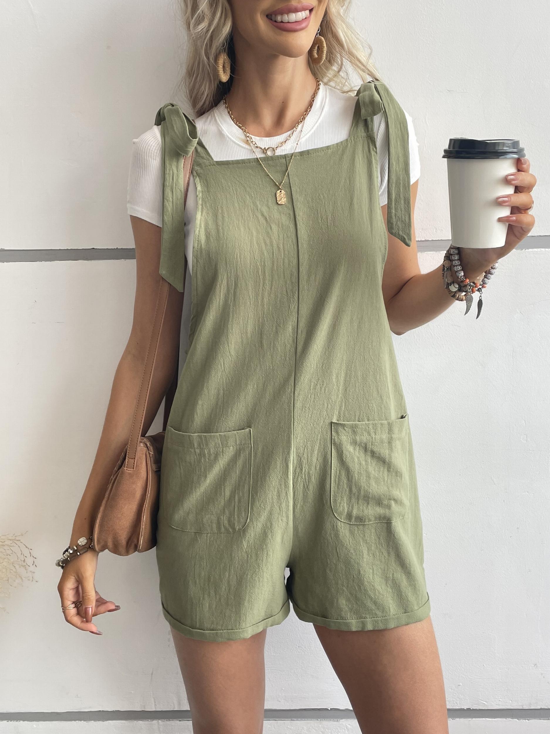 Solid Knot Strap Jumpsuit with Patched Pockets
