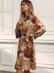 Colorblock Painting Print Shirt Dress With Belt