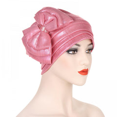 Bowknot Bright Elastic Turban Cap Headscarf Glitter Head Wraps