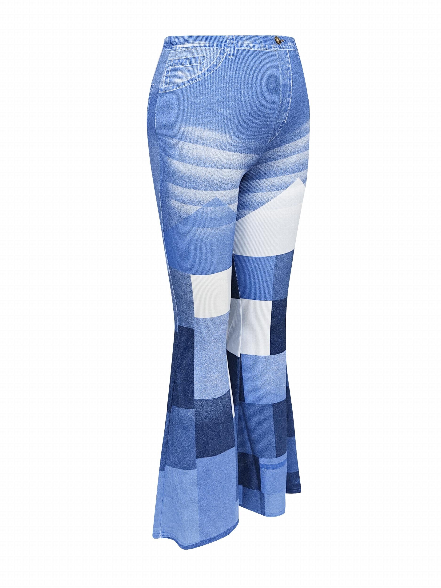 Denim Print Flare Block Yoga Pants High Waist Activewear Leggings