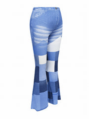Denim Print Flare Block Yoga Pants High Waist Activewear Leggings