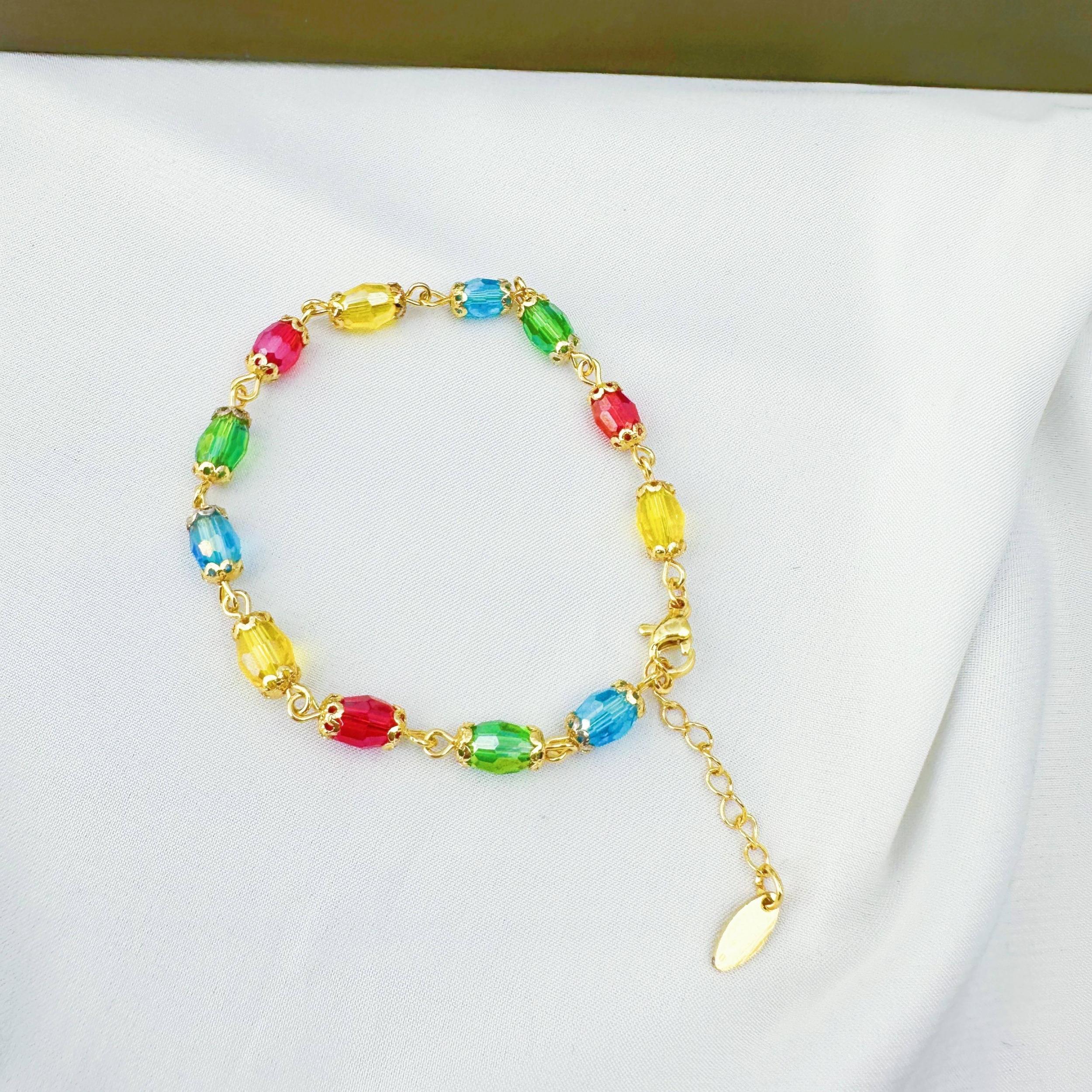 18K Gold Plated Colorful Crystal Beaded Bracelet Y2K Jewelry