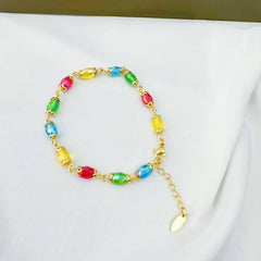 18K Gold Plated Colorful Crystal Beaded Bracelet Y2K Jewelry
