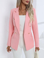 Basic Blazer Women's Plus Solid Double Button Long Sleeve Blazer