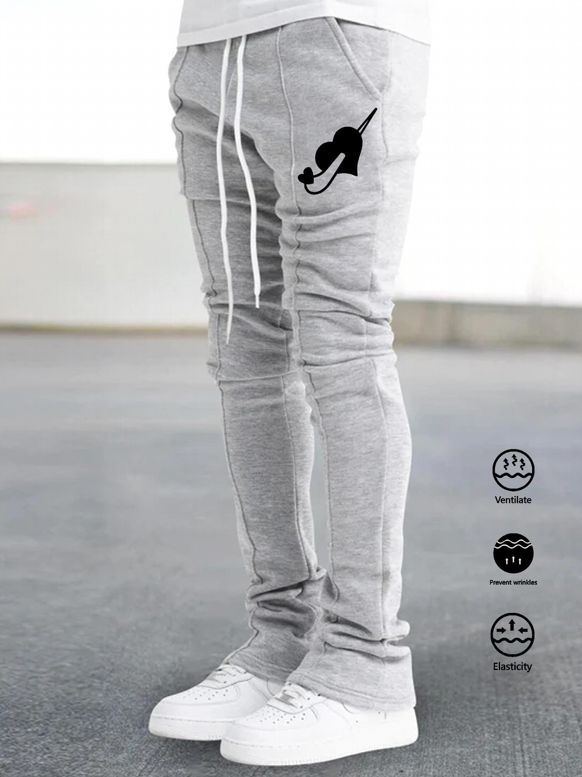 Red Heart Pattern Letter Print Joggers Men s Casual Loose Fit Pants