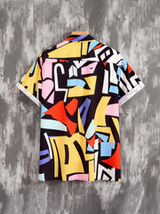 Men's Geometric Pattern Short Sleeve Hawaiian Shirt for Summer Beach Vacation