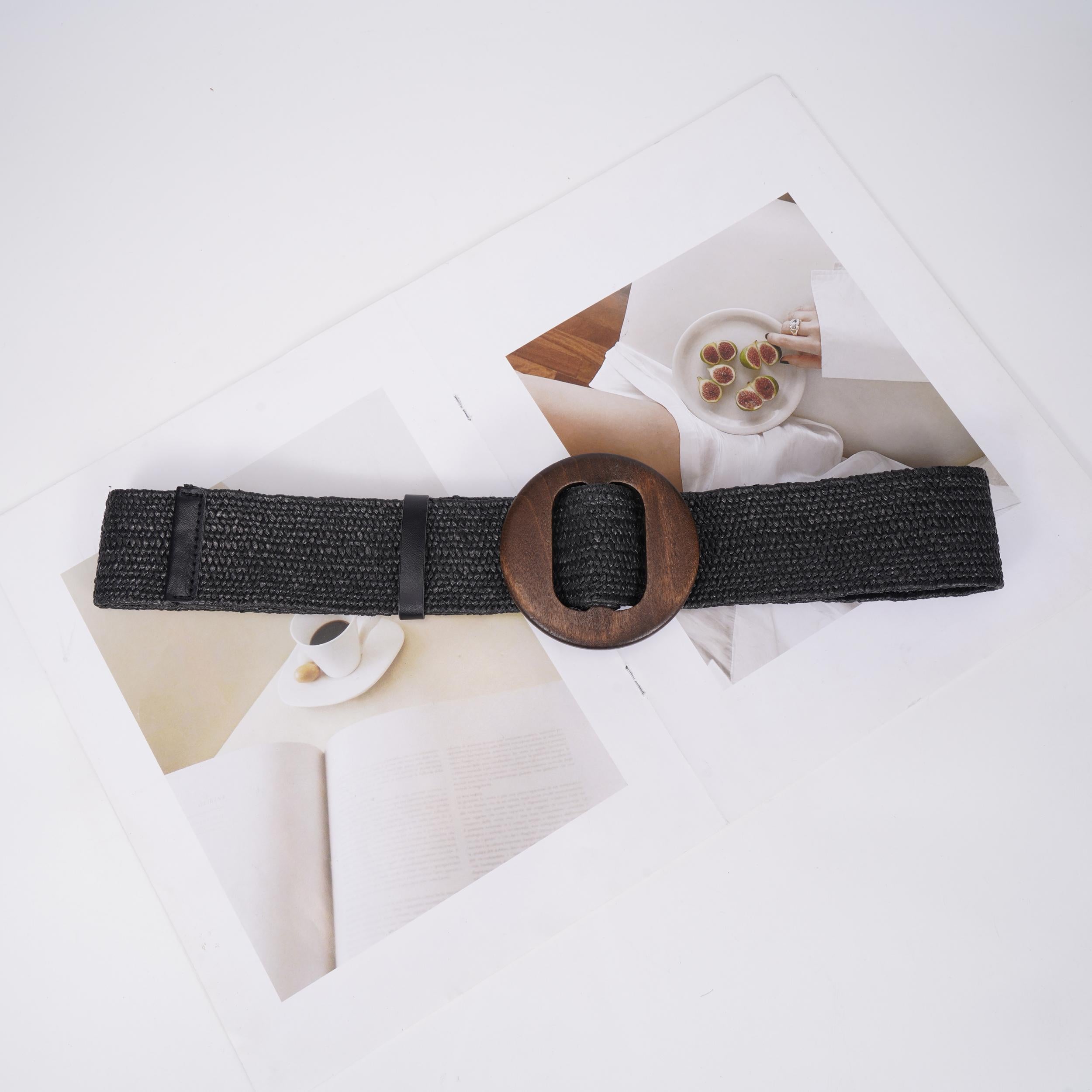 Vintage Braided Belt Elastic Straw Rattan Waistband Women Girdle Belts