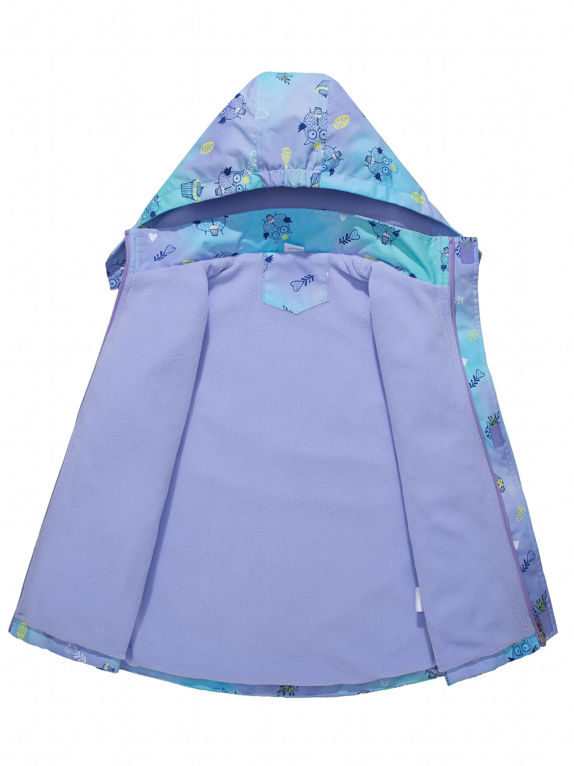 Girls Owl Tie Dye Hooded Jacket Windproof Waterproof Coat