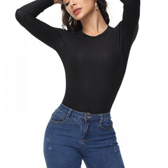 Women's Ribbed Round Neck Long Sleeve Running T-shirt