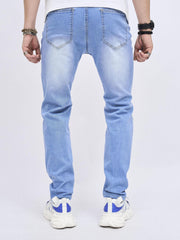 Straight Fit Ripped Jeans Men's Street Style Denim Pants