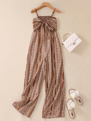 Paisley Print Tie Front Cami Jumpsuit Boho Wide Leg Backless Jumpsuit