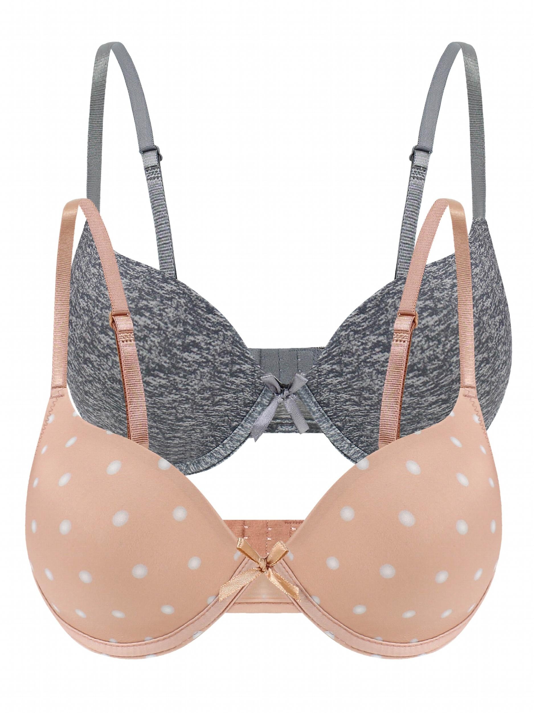 2pcs Polka Dot & Solid Push Up Bras Comfy & Breathable Women's Lingerie