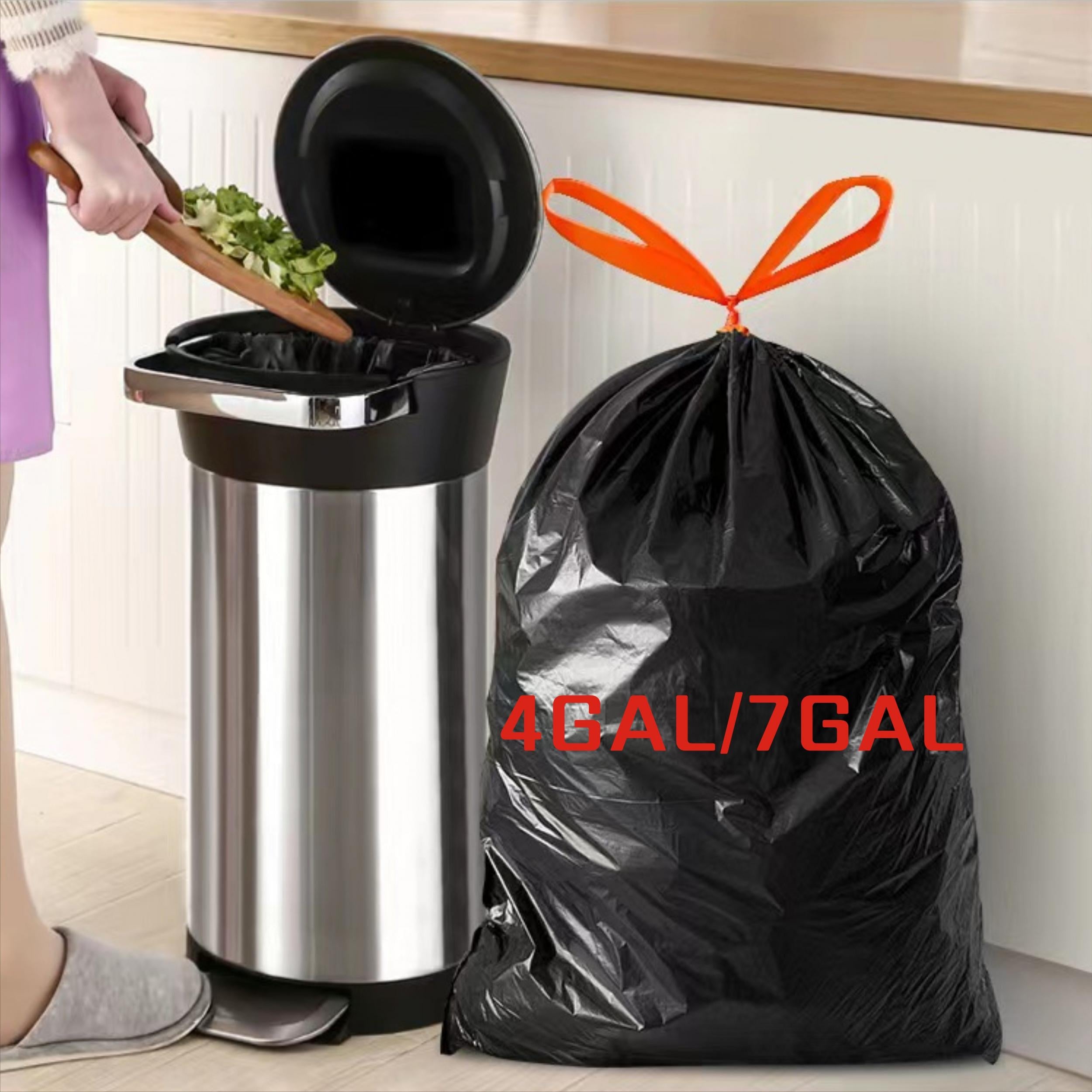 4-7 Gallon Garbage Bags 80-300pcs Drawstring Kitchen Trash Bags Heavy Duty