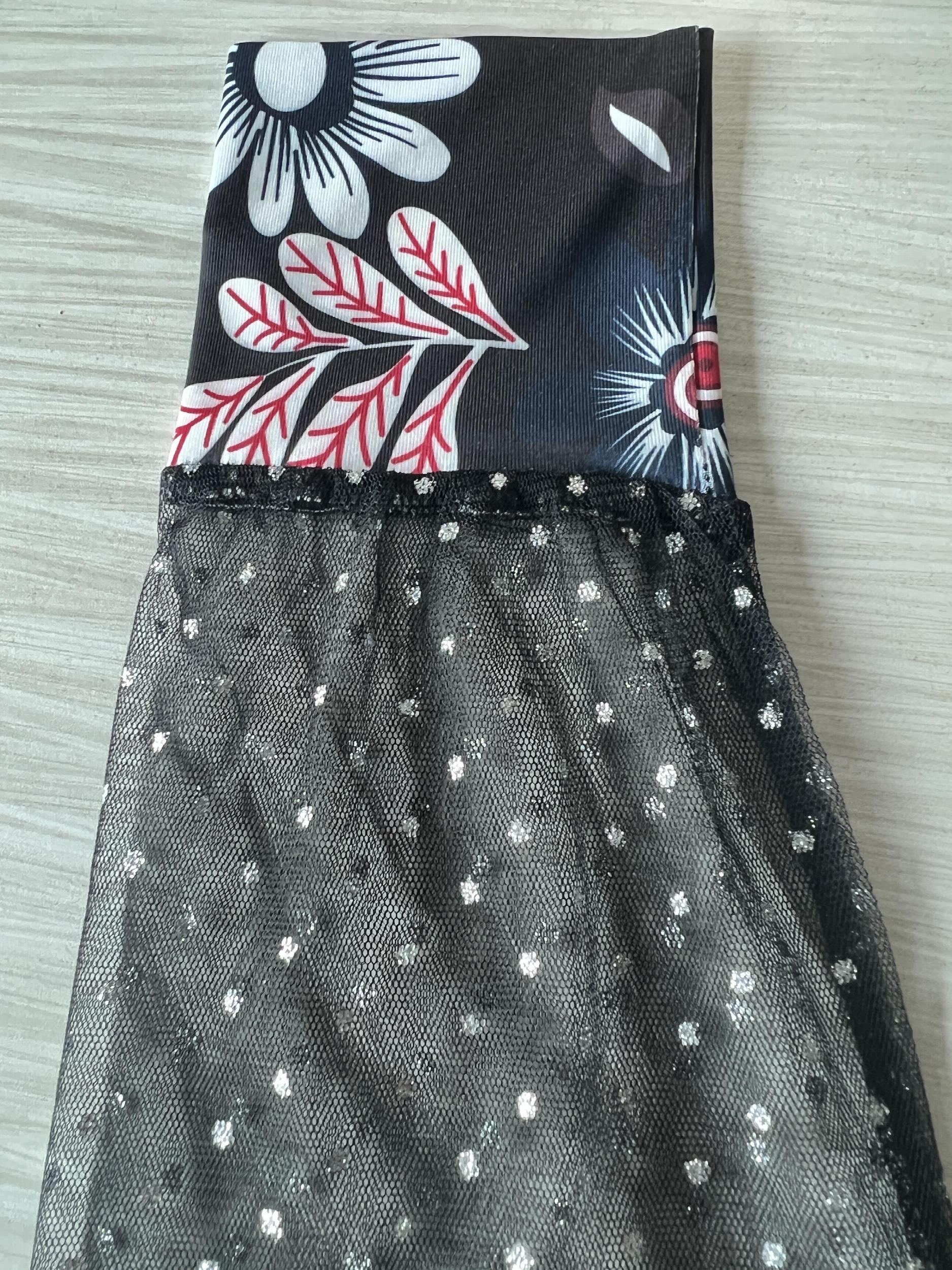 Floral Print Mesh Sleeve V Neck Dress