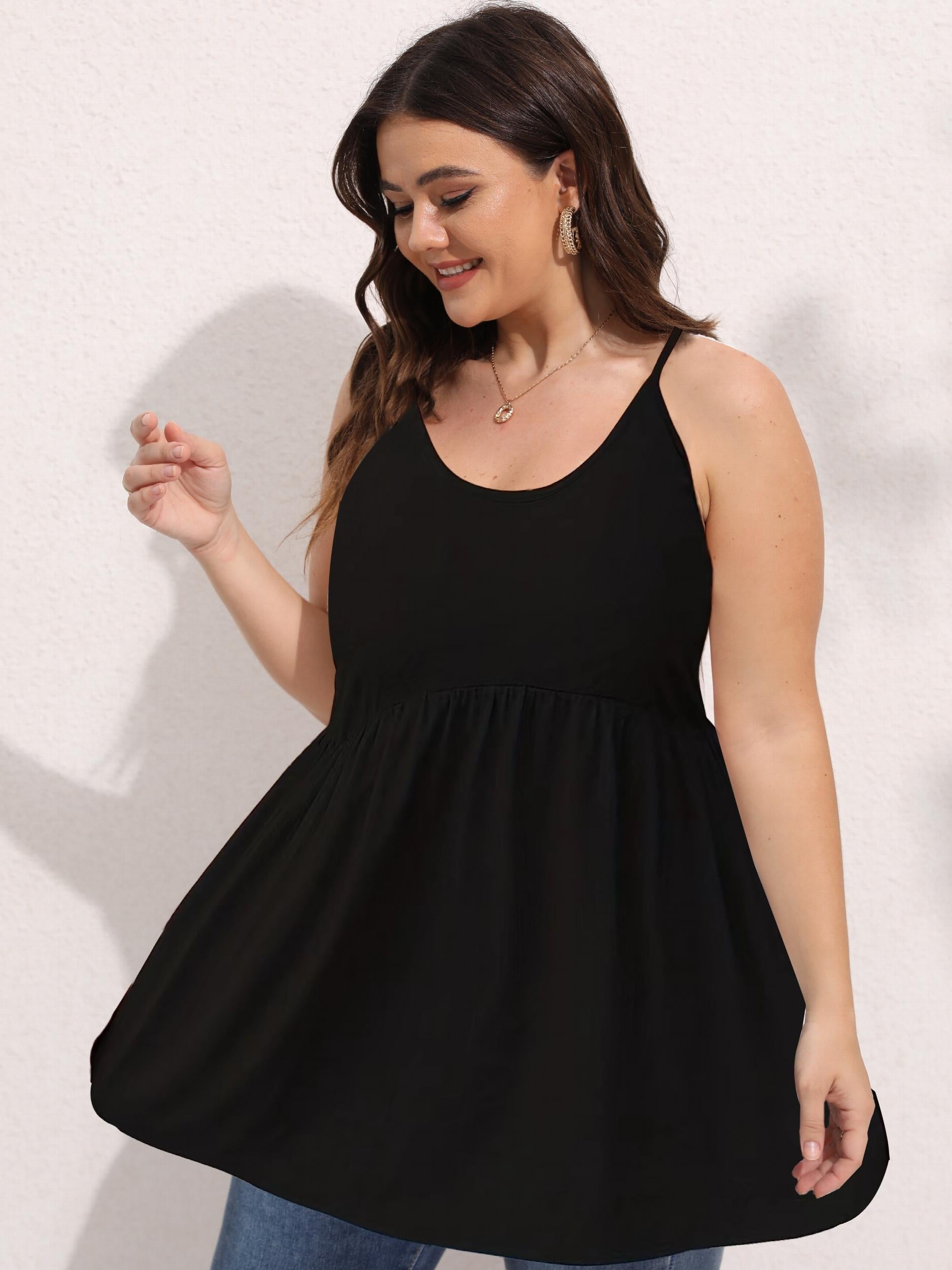 Cami Top Women's Plus Plain Ruched Peplum Cami Top