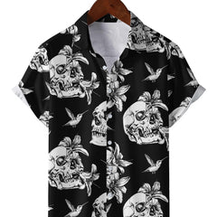Men's Flower & Skull Print Hawaiian Shirt