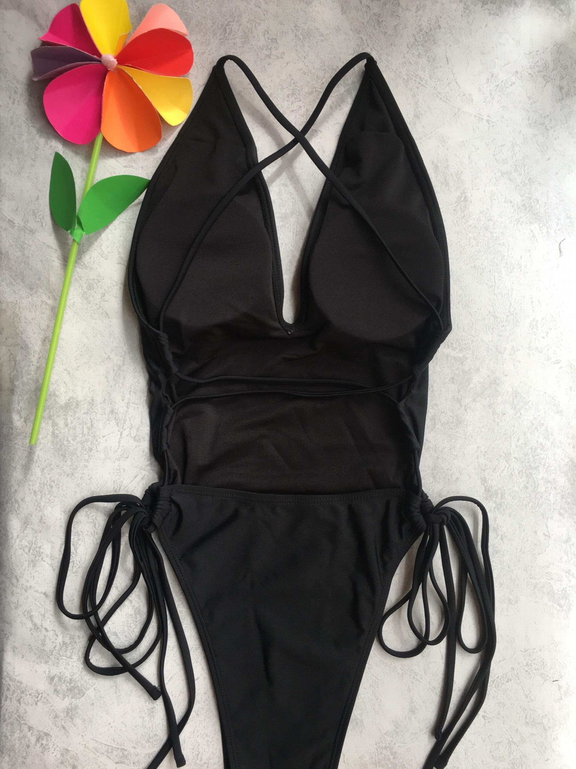 Criss Cross Backless High Cut One Piece Swimsuit Women's Swimwear