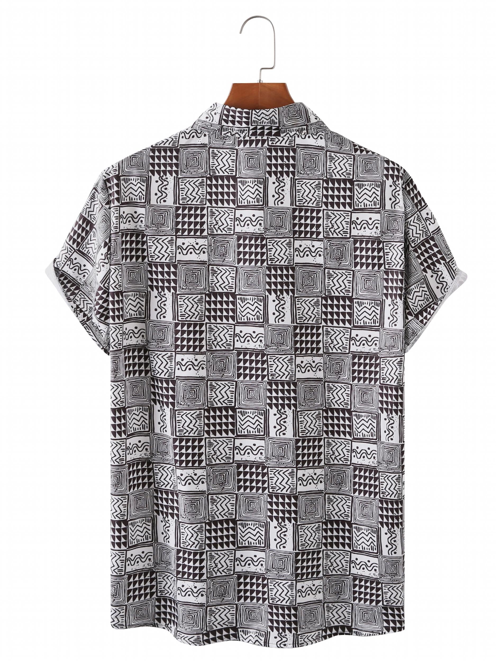 Men's Geometric Pattern Print Casual Short Sleeve Shirt