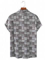 Men's Geometric Pattern Print Casual Short Sleeve Shirt