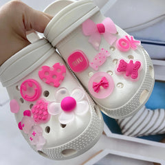 12pcs Pink Bear & Bow Sandal Shoe Charms - Luminous PVC Shoe Decorations