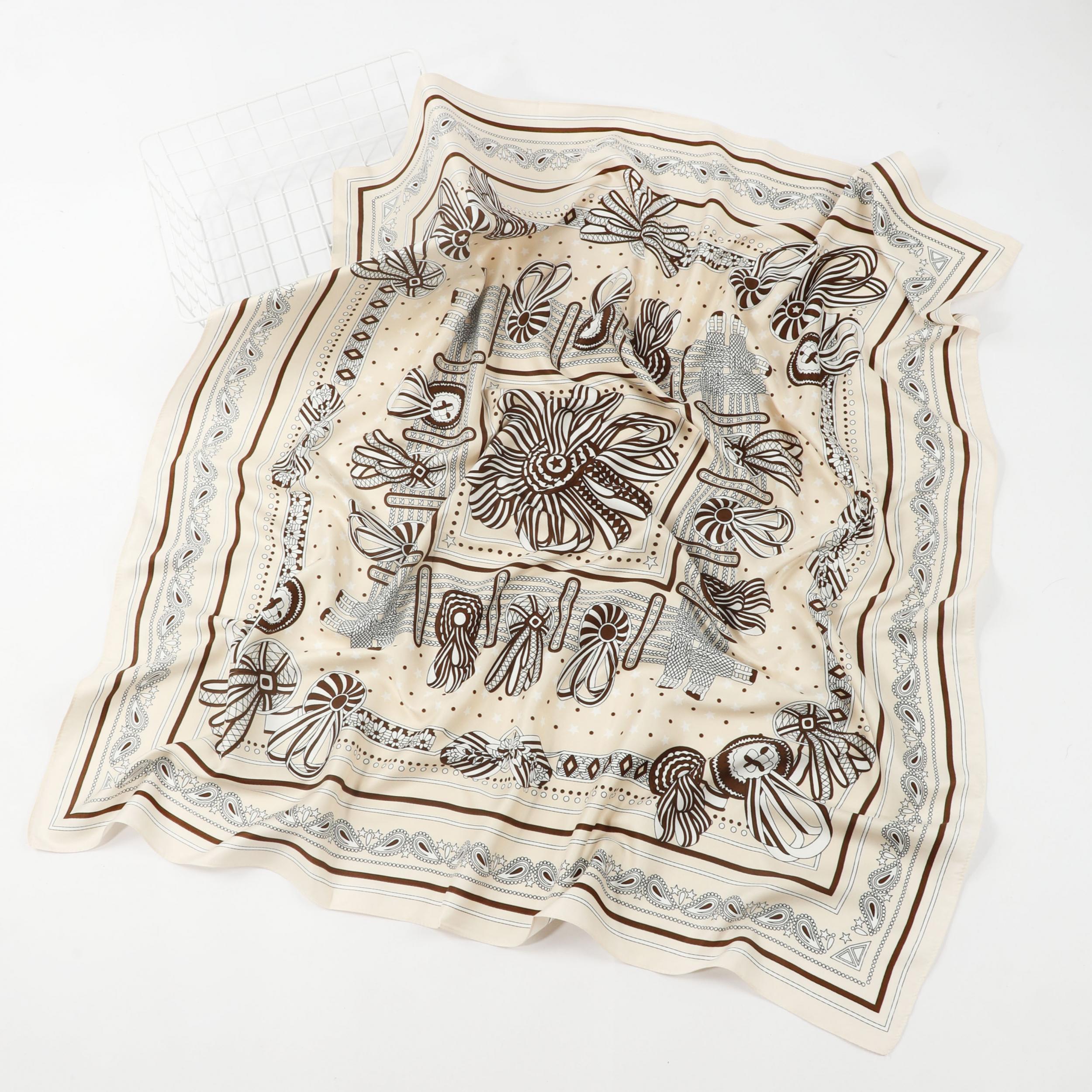 Vintage Chain Print Square Scarf Silk Bandana Satin Shawl Classic Head Wraps