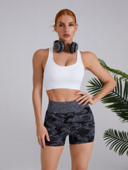 Plus Size Camo Print High Rise Yoga Shorts