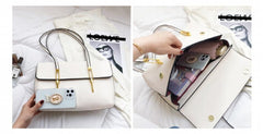 Minimalism PU Leather Shoulder Bag Top-Handle Tote Office Bag