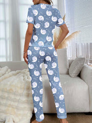 Moon & Cloud Pajama Set Short Sleeve Top & Pants Women's Sleepwear