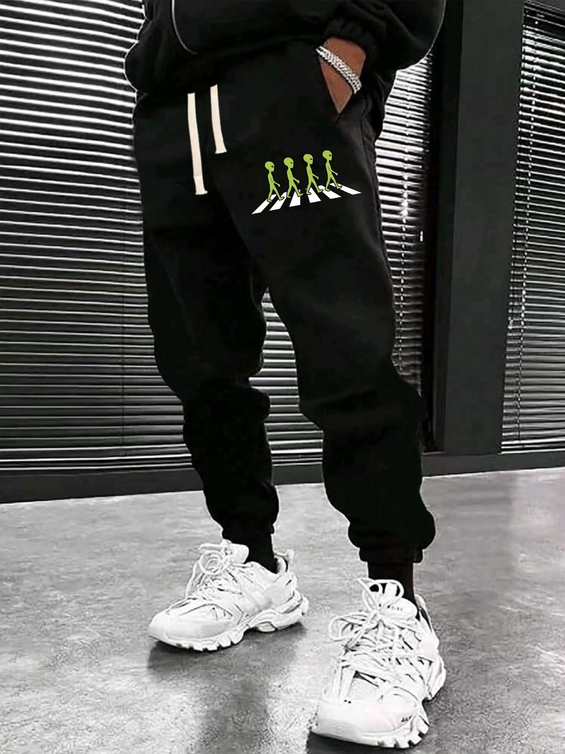 Men's Alien Graphic Joggers with Stretch and Drawstring