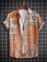 Paisley Print Men s Casual Short Sleeve Mismatch Shirt for Summer Vacation