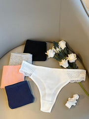 3pcs Lace Thongs Soft & Comfy Ribbed Panties Women's Lingerie