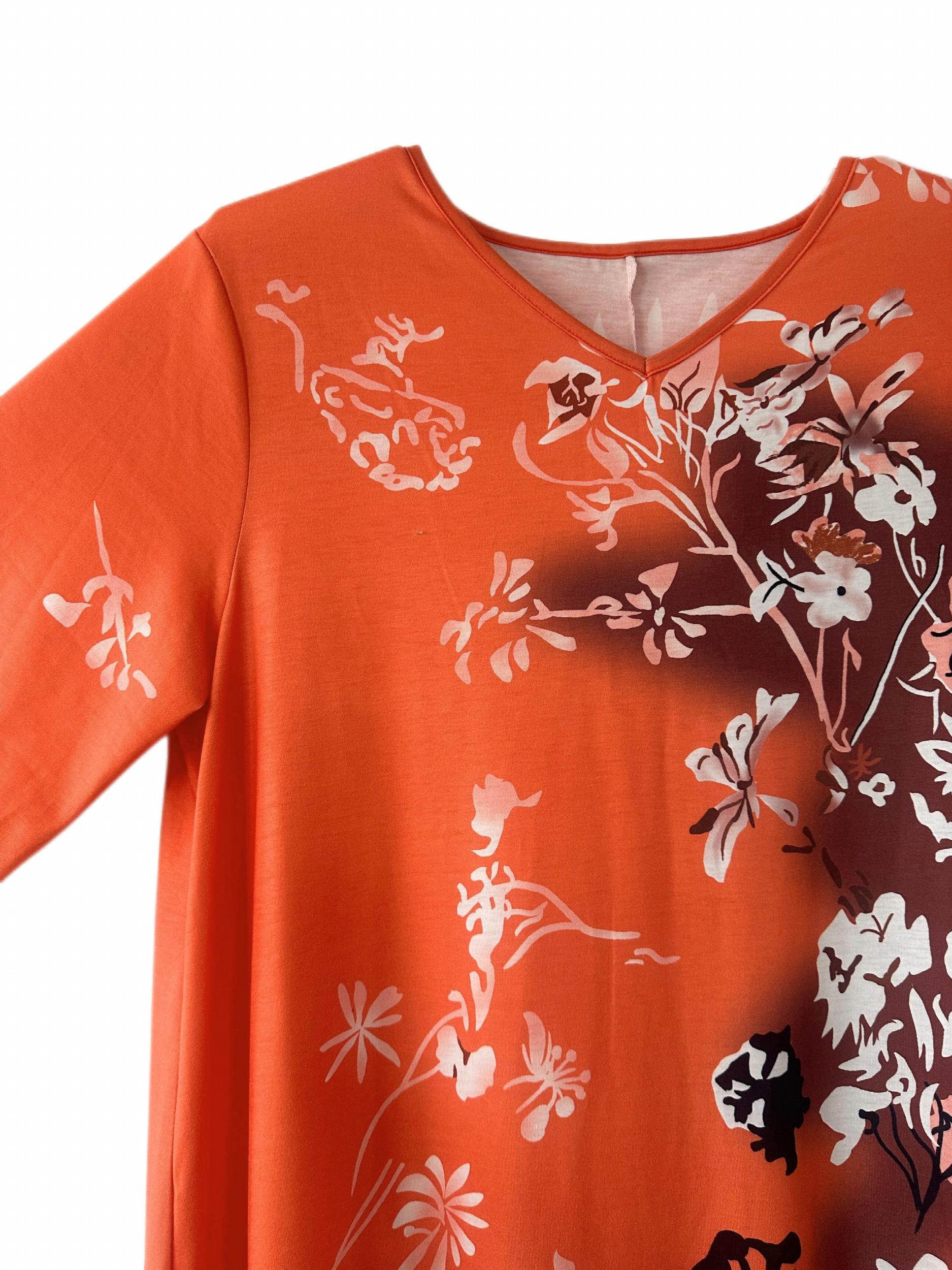 Women's Floral Print Maxi Dress V Neck Half Sleeve Slight Stretch