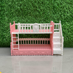Pink Double Bed with Stairs for Princess Room Dollhouse