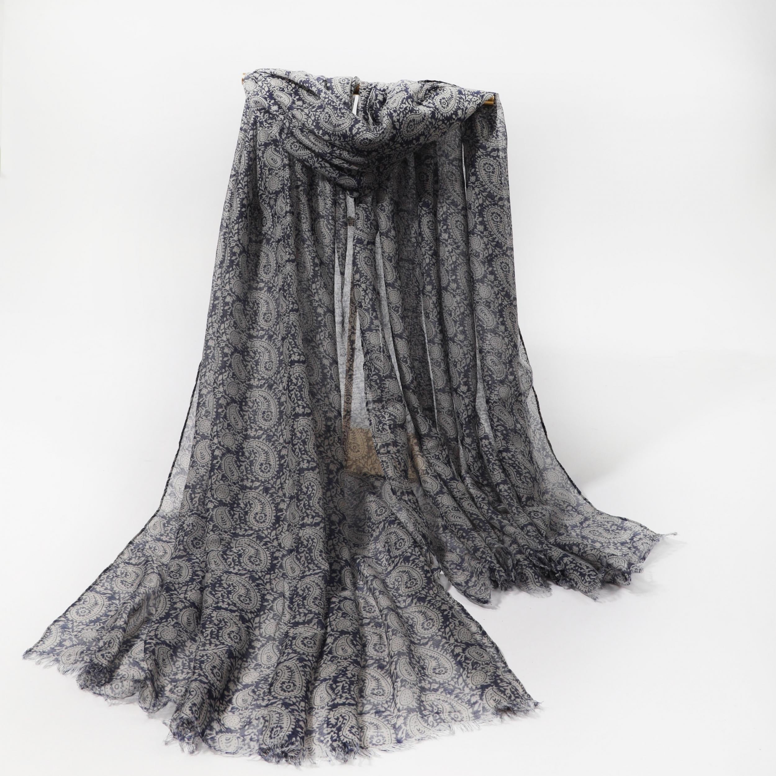 Paisley Print Scarf Thin Gauze Shawl Tassel Head Wrap Vintage Turban