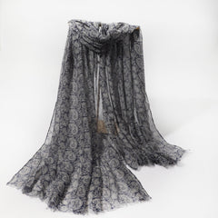 Paisley Print Scarf Thin Gauze Shawl Tassel Head Wrap Vintage Turban